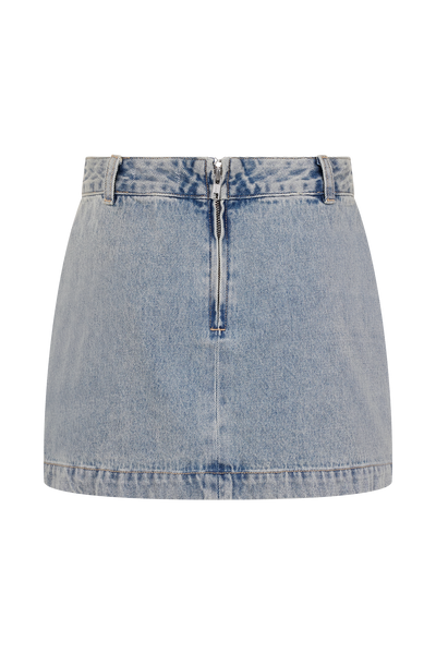 Alessia Embroidered Denim Mini Skirt - Light Vintage